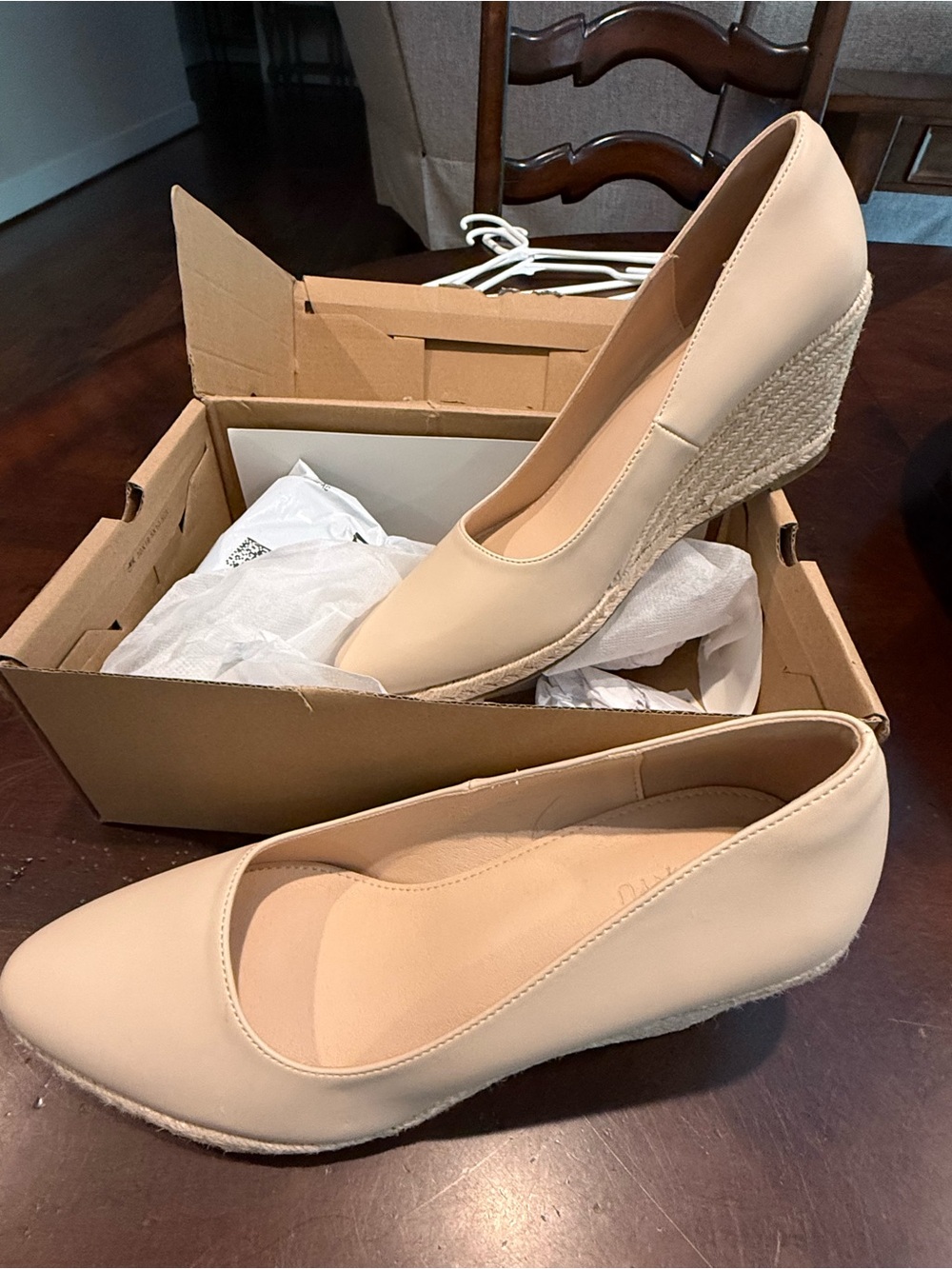 Neutral Beige Espadrille Wedge Pumps